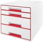Preview: Leitz schubladenbox wow cube a4 5213-20-26 weiss/rot, 4 schubladen - Leitz-5213-20-26-4002432135172