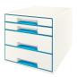 Preview: Leitz schubladenbox wow cube a4 52132036 weiss/blau, 4 schubladen - Leitz-52132036-4002432115358