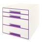 Preview: Leitz schubladenbox wow cube a4 52132062 weiss/violett, 4 schubladen - Leitz-52132062-4002432115389