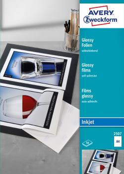 Avery zweckform glossy-folie selbstklebend a4 2507 0,2mm inkjet 50 blatt - Avery-zweckform-2507-4004182025079