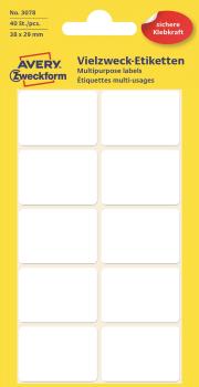 Avery zweckform etiketten 38×29mm 3078 weiss 40 stück - Avery-zweckform-3078-4004182030783