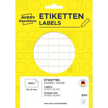 Avery zweckform haushaltetiketten 16×9mm 3311 weiss 2646 stück - Avery-zweckform-3311-4004182033111