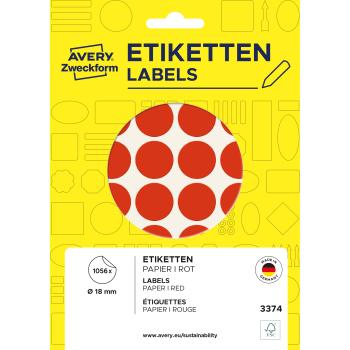 Avery zweckform markierungspunkte 18mm 3374 rot 1056 stück - Avery-zweckform-3374-4004182033746