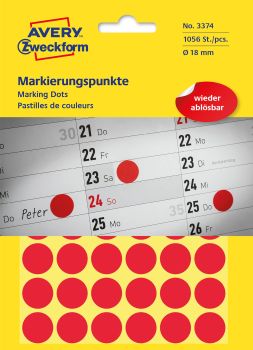 AVERY ZWECKFORM Markierungspunkte 18mm 3374Z rot 1056 Stück