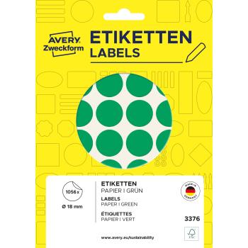 Avery zweckform markierungspunkte 18mm 3376 grün 1056 stück - Avery-zweckform-3376-4004182033760