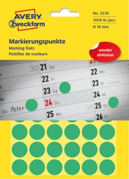 AVERY ZWECKFORM Markierungspunkte 18mm 3376Z grün 1056 Stück
