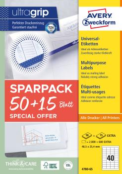 AVERY ZWECKFORM Universal-Etiketten 485x254mm 4780-65 weiss 50+15 Blatt