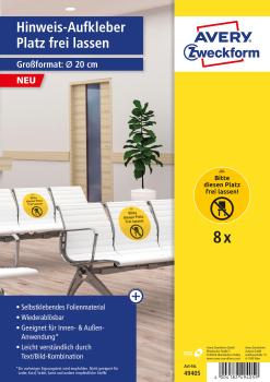 Avery zweckform hinweis-aufkleber de 20cm 49405 platz frei lassen 8 stück - Avery-zweckform-49405-4004182494059