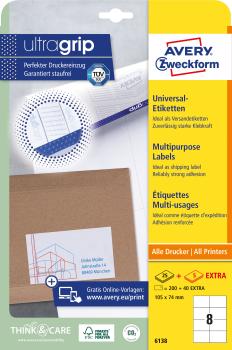 AVERY ZWECKFORM Universal-Etiketten 105x74mm 6138Z weiss 30 Blatt