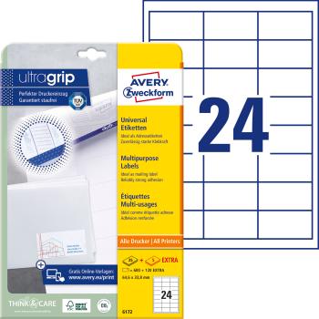 AVERY ZWECKFORM Universaletiketten 64,6x33,8mm 6172 weiss 720 Stk./25 + 5 Blatt