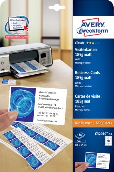 AVERY ZWECKFORM Prof. Visitenkarten Univer. A4 C32010-10 185g matt 10 Blatt