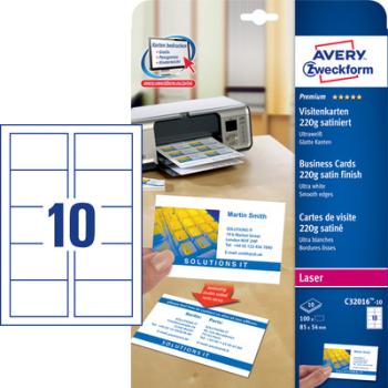 AVERY ZWECKFORM Prof. Visitenkarten Univer. A4 C32016-10 220g satiniert 100 Blatt