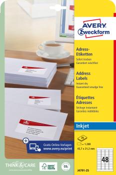Avery zweckform adressetiketten 45,7x21,2mm j4791-25 inkjet, weiss 1200 stk./25 bl. - Avery-zweckform-j4791-25-4004182047910-05.jpg