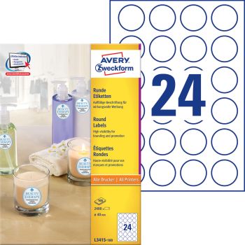 AVERY ZWECKFORM Etiketten 40mm L3415-100 weiss 2400 Stück