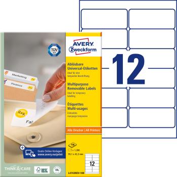 AVERY ZWECKFORM Universaletiketten 99,1x42,3mm L4743REV-100 weiss,non-perm. 1200St./10 B.