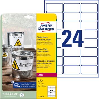 AVERY ZWECKFORM Folienetiketten 63,5x33,9mm L4773-20 wetterfest, perm.480Stk./20Bl.