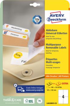 AVERY ZWECKFORM Universal-Etiketten 105x148mm L6028REV-25 weiss 30 Blatt