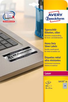 AVERY ZWECKFORM Typenschild Label 70x37mm L613320 silber 480 Stück/20 Blat