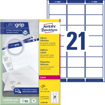 AVERY ZWECKFORM Adressetiketten 63,5x38,1mm L7160-100 weiss 2100 Stk./100 Blatt