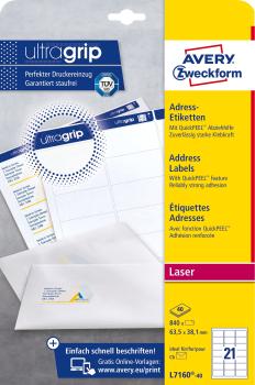 Avery zweckform adressetiketten 63.5x38.1mm l7160-40 weiss 840 stk./40 blatt - Avery-zweckform-l7160-40-4004182235201-02.jpg