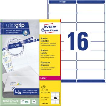 AVERY ZWECKFORM Adressetiketten 99,1x33,9mm L7162-100 weiss 1600 Stk./100 Blatt