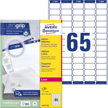 AVERY ZWECKFORM Adressetiketten 38,1x21,2mm L7651-100 weiss 6500 Stk./100 Blatt