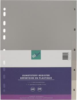 BÜROLINE Register PP A4 40932 grau 1-5