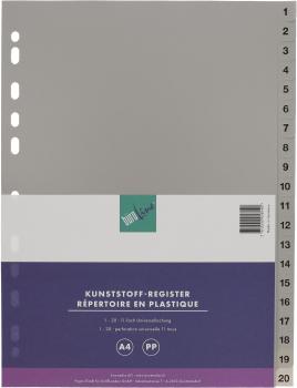BÜROLINE Register PP A4 40942 grau 1-20