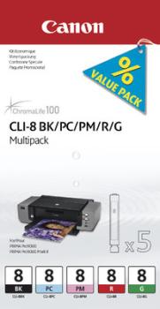CANON Multipack Tinte BK/PC/PM/R/G CLI-8MULTI PIXMA iP 5200 5 Stück