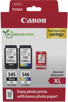 CANON Photo Value Pack XL CMYBK PGCL545/6 PIXMA iP2850 4x6 GP-501 50Bl.