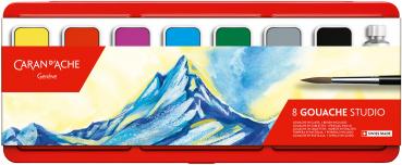 CARAN D'ACHE Deckfarbe Gouache 1000.308 7 Farben Deckweiss, Pinsel