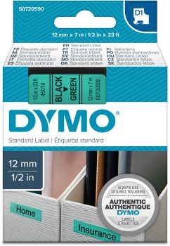 DYMO Schriftband D1 schwarz/grün S0720590 12mm/7m