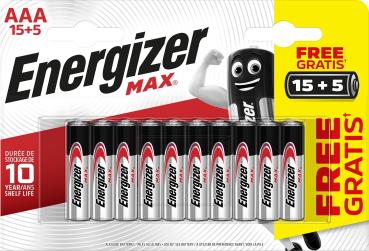 Energizer batterie max e303349400 aaa/lr03, 15 + 5 stk. - Energizer-e303349400-7638900438307