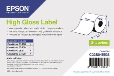 EPSON Hochglanz Etikette 51mmx33m S045536 ColorWorks C3500