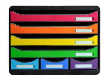 EXACOMPTA Schubladenbox Store-Box Mini 307798D schwarz/Regenbogen, 7 Schubl.