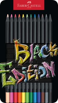FABER-CASTELL Farbstifte Black Edition 116413 12 Farben, Metalletui