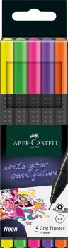 Faber-castell finepen grip 0.4mm 151603 5 couleurs, neon - Faber-castell-151603-4005401516033