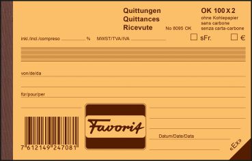 FAVORIT Quittungen A6 8095 OK blau/weiss,D/F/I,durchschr.