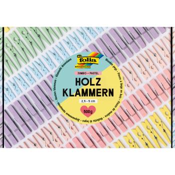 Folia holzklammern pastel 500g 22996 jumbo pack, 2.5-5 cm - Folia-22996-4001868140927