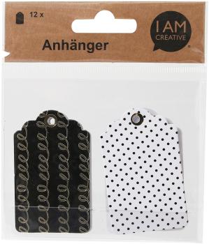 I am creative gift tags 4077.25 ass. schwarz/weiss, 12 stk. - I-am-creative-407725-7611983209675
