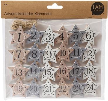I AM CREATIVE Adventskalender Klammern MAA4088.060 pastell