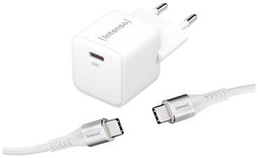 INTENSO Power Charger 30W GaN 1x USB-C 7803042 + Cable USB-C to USB C white