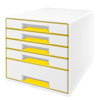 LEITZ Schubladenbox WOW Cube A4 5214-20-16 weiss/gelb, 5 Schubladen