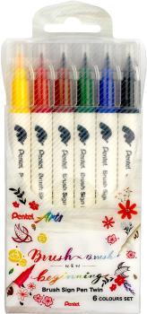 Pentel brush sign pen set sesw30c-6 twin, 6 farben - Pentel-sesw30c-6-4711577072890
