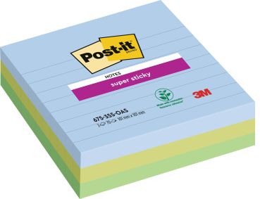 POST-IT Super Sticky Oasis 101x101mm 675-3SS-OAS 3-farbig ass. 3x70Bl. liniert