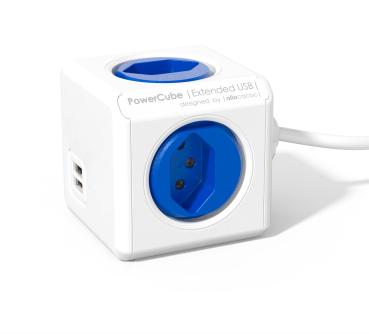 POWERCUBE Socket extend blue 66.7890BL 4xT.13 2xUSB 5V 2.1A