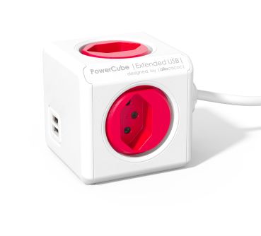 POWERCUBE Socket extend red 66.7890RD 4xT.13 2xUSB 5V 2.1A