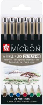 SAKURA Pigma Micron 05 Set 0.45mm POXSDK056B Erdfarbtöne 6 Stück