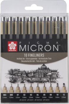 Sakura pigma micron set poxsdk10a 0,15-0,70mm 10 stück - Sakura-poxsdk10a-8712079459550