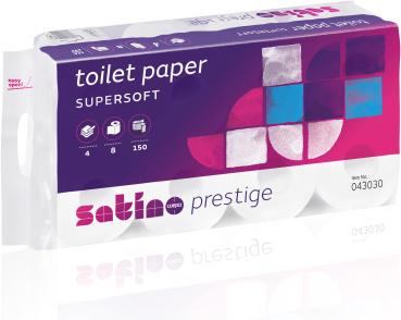 SATINO Toilettenpap. Satino Prestige 2078393 4-lagig, 8 Rollen, hochweiss